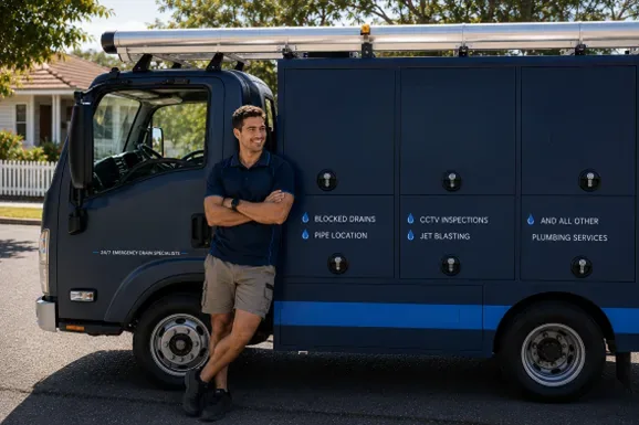 Licensed Cherrybrook plumber at the van