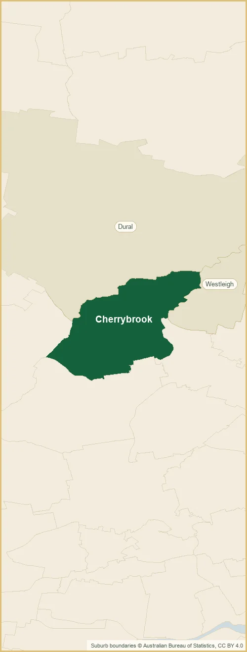 Map of the Cherrybrook plumbing service area, covering Dural and Westleigh